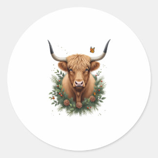 Scottish Highland Cow Cattle Hairy Cow Christmas W Ronde Sticker