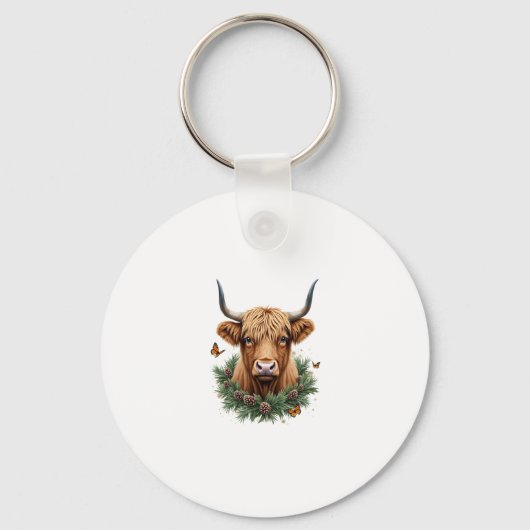 Scottish Highland Cow Cattle Hairy Cow Christmas W Sleutelhanger (Voorkant)