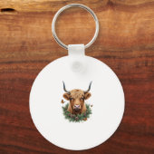 Scottish Highland Cow Cattle Hairy Cow Christmas W Sleutelhanger (Voorkant)