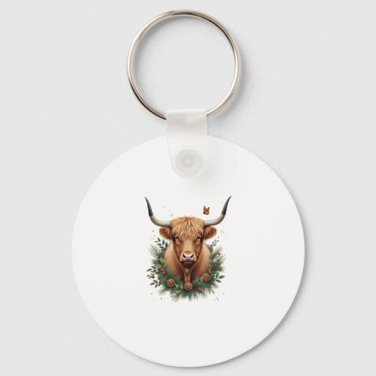 Scottish Highland Cow Cattle Hairy Cow Christmas W Sleutelhanger (Voorkant)