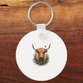 Scottish Highland Cow Cattle Hairy Cow Christmas W Sleutelhanger (Voorkant)