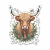 Scottish Highland Cow Cattle Hairy Cow Christmas W Sticker (Voorkant)