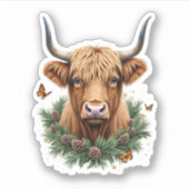 Scottish Highland Cow Cattle Hairy Cow Christmas W Sticker (Voorkant)