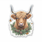 Scottish Highland Cow Cattle Hairy Cow Christmas W Sticker (Voorkant)
