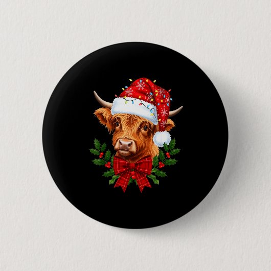 Scottish Highland Cow Christmas Funny Cow Lover Xm Ronde Button 5,7 Cm (Voorkant)