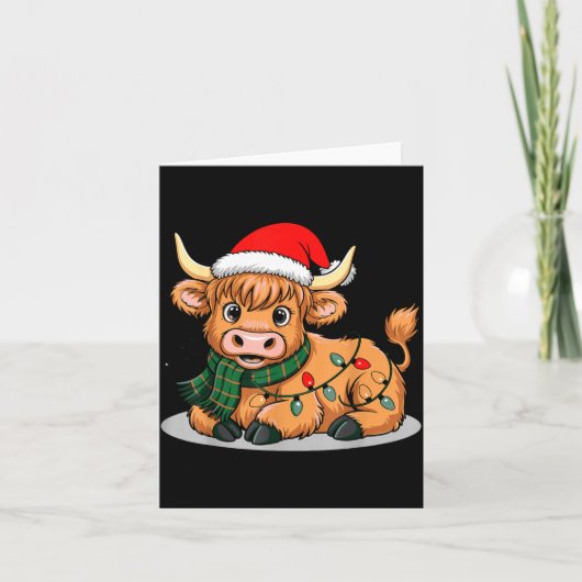 Scottish Highland Cow Christmas Lights Xmas Party  Kaart (Voorkant)