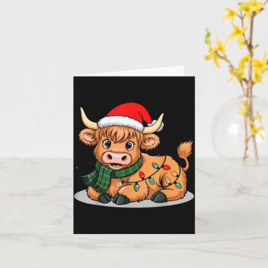 Scottish Highland Cow Christmas Lights Xmas Party  Kaart (Gele Bloem)