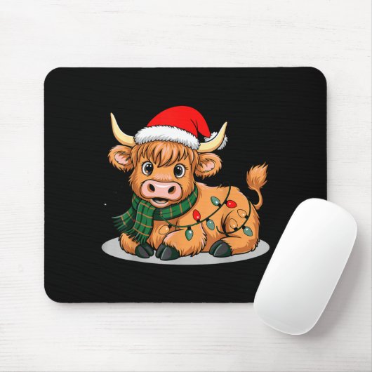 Scottish Highland Cow Christmas Lights Xmas Party  Muismat (Met muis)