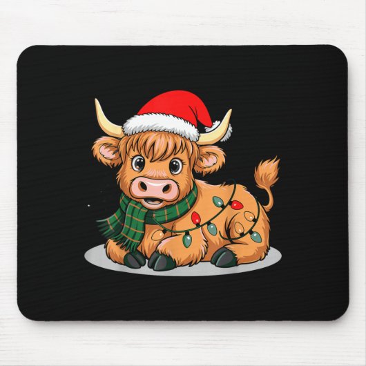 Scottish Highland Cow Christmas Lights Xmas Party  Muismat (Voorkant)