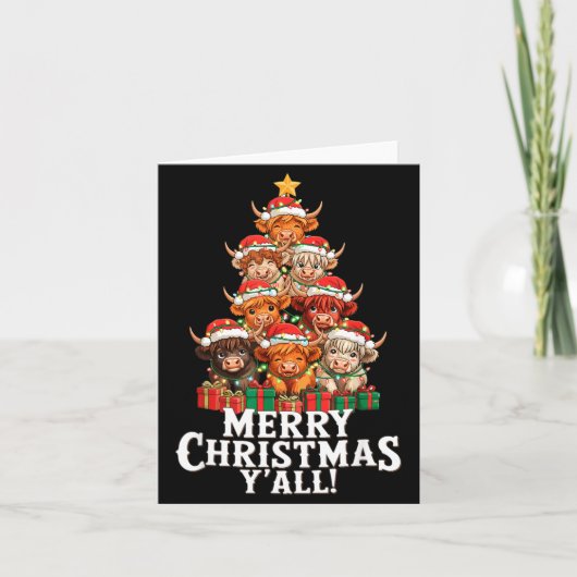 Scottish Highland Cow Christmas Tree Funny Cow Lov Kaart (Voorkant)