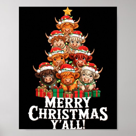 Scottish Highland Cow Christmas Tree Funny Cow Lov Poster (Voorkant)