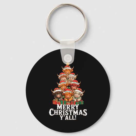 Scottish Highland Cow Christmas Tree Funny Cow Lov Sleutelhanger (Voorkant)