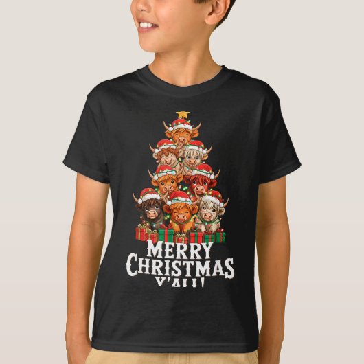 Scottish Highland Cow Christmas Tree Funny Cow Lov T-shirt (Voorkant)