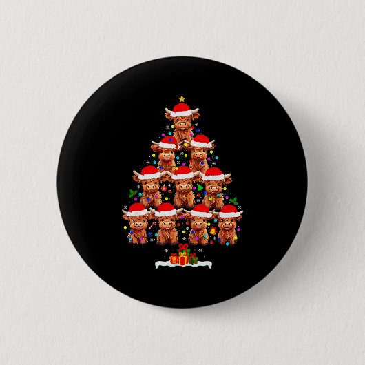 Scottish Highland Cow Christmas Tree Lights Xmas P Ronde Button 5,7 Cm (Voorkant)
