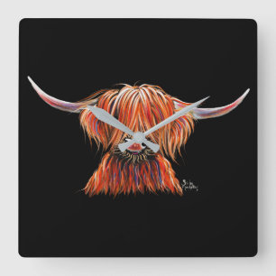 SCoTTiSH HigHLaND CoW ' HaRLeY ' door SHiRLeY Mac Vierkante Klok