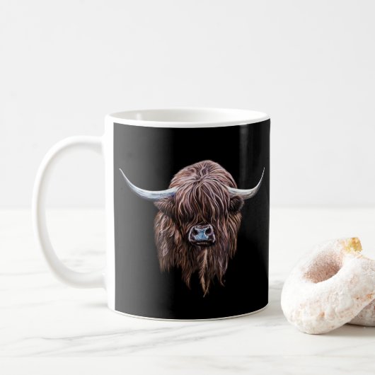 Scottish Highland Cow in Color Koffiemok (Met donut)