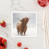 Scottish Highland Cow Licking Snowflakes Servet (Insitu)