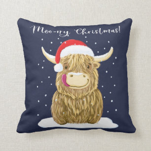 Scottish Highland Cow Merry Kerstsneeuw Kussen