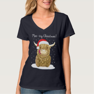 Scottish Highland Cow Merry Kerstsneeuw T-shirt