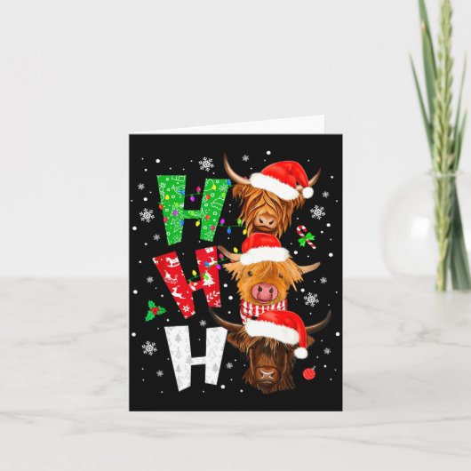 Scottish Highland Cow Print Ho Ho Ho Christmas Paj Kaart (Voorkant)