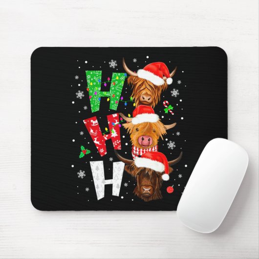 Scottish Highland Cow Print Ho Ho Ho Christmas Paj Muismat (Met muis)