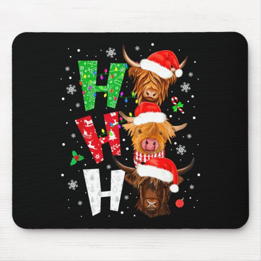 Scottish Highland Cow Print Ho Ho Ho Christmas Paj Muismat (Voorkant)