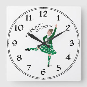 Scottish Highland Dancer - Groen Vierkante Klok