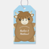Scottish Highland Koe Baby shower Blue Cadeaulabel (Voorkant)