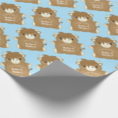 Scottish Highland Koe Baby shower Blue Cadeaupapier (Hoek)