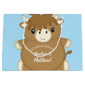 Scottish Highland Koe Baby shower Blue Groot Cadeauzakje (Voorkant)