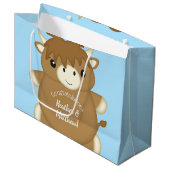 Scottish Highland Koe Baby shower Blue Groot Cadeauzakje (Voorkant Gekanteld)