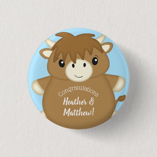 Scottish Highland Koe Baby shower Blue Ronde Button 3,2 Cm (Voorkant)