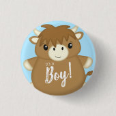 Scottish Highland Koe Baby shower Blue Ronde Button 3,2 Cm (Voorkant)
