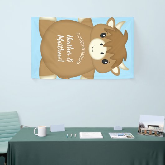 Scottish Highland Koe Baby shower Blue Spandoek (Beurs)