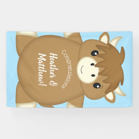 Scottish Highland Koe Baby shower Blue Spandoek (Horizontaal)