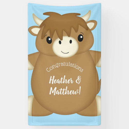 Scottish Highland Koe Baby shower Blue Spandoek (Verticaal)