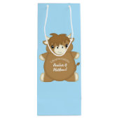 Scottish Highland Koe Baby shower Blue Wijn Cadeautas (Achterkant)