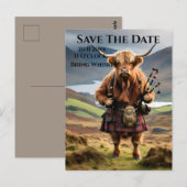 Scottish Highland Koe Bagpiper, red de datum Briefkaart (Voorkant / Achterkant)