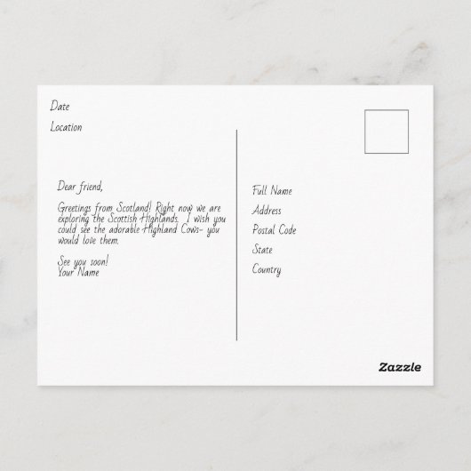 Scottish Highland Koe Briefkaart (Achterkant)