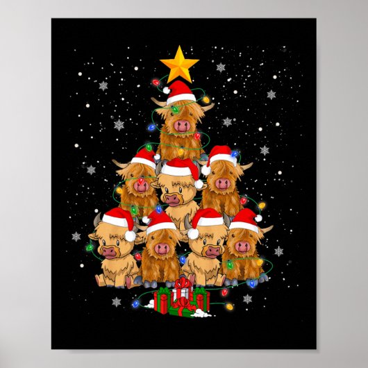 Scottish Highland Koe kerstboom Funny Koe Lov Poster (Voorkant)