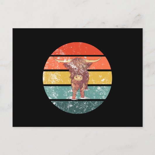 Scottish Highland Koe Retro Briefkaart (Voorkant)
