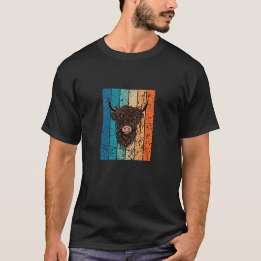 Scottish Highland Koe Retro T-shirt (Voorkant)
