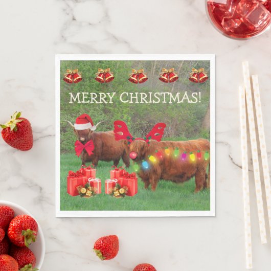 Scottish Highland Steer Funny Kerstmis Napkins Servet (Insitu)