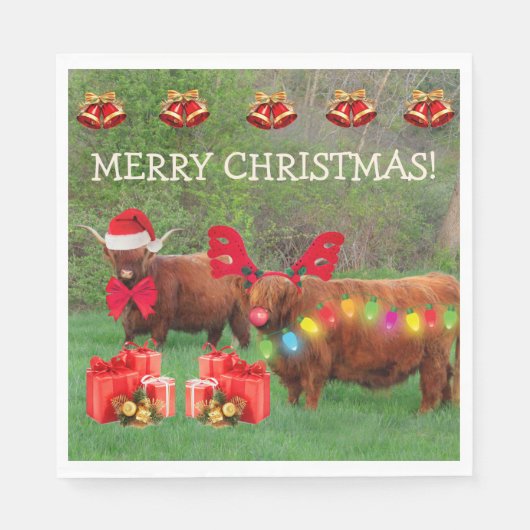 Scottish Highland Steer Funny Kerstmis Napkins Servet (Voorkant)