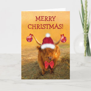 Scottish Highland Steer Kerstmis Feestdagen Kaart