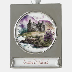 Scottish Highlands Travel Art Waterverf Ornament Verzilverd Banner Ornament