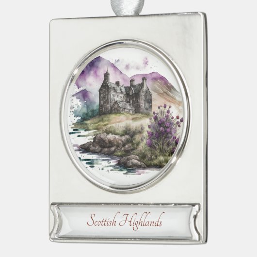 Scottish Highlands Travel Art Waterverf Ornament Verzilverd Banner Ornament (Links)