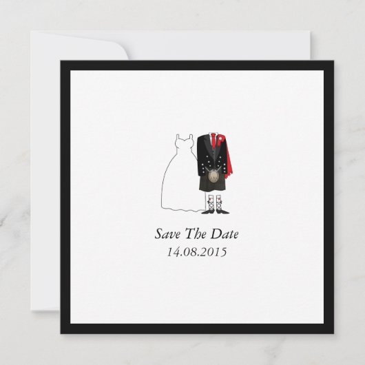 Scottish Kilt Bride & Groom Save the Date - red (Voorkant)