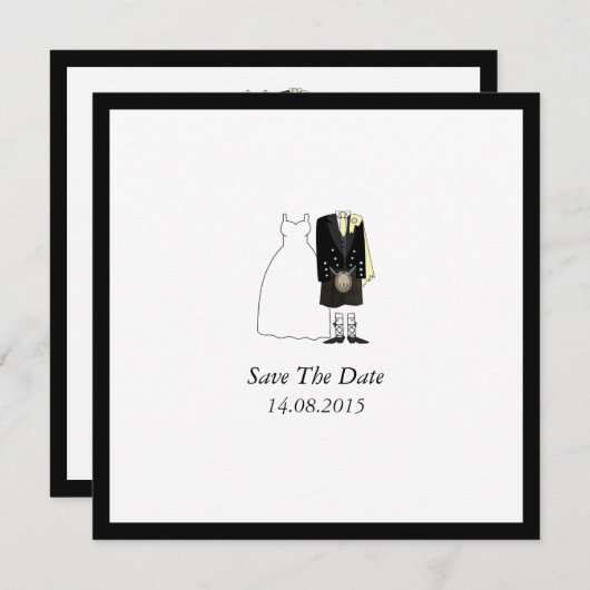 Scottish Kilt Bride & Groom Save the Date - yellow (Voorkant / Achterkant)