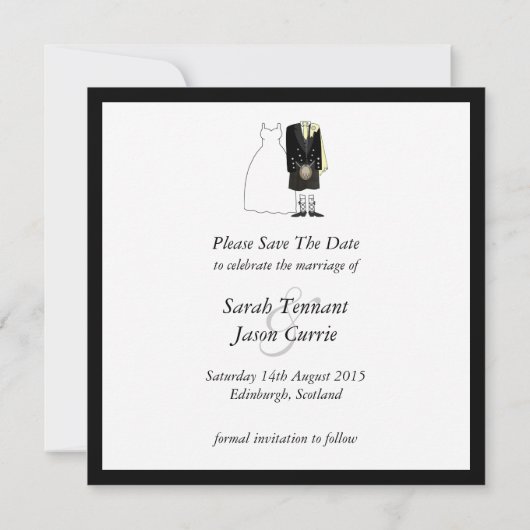 Scottish Kilt Bride & Groom Save the Date - yellow (Achterkant)